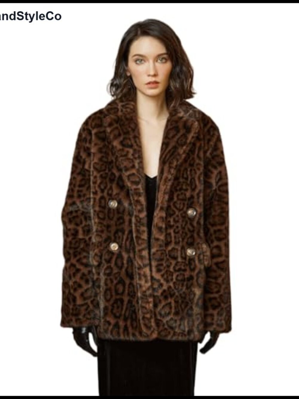 Faux Fur Leopard Print Coat Loose Fit Open Front Satin Lined with Pockets